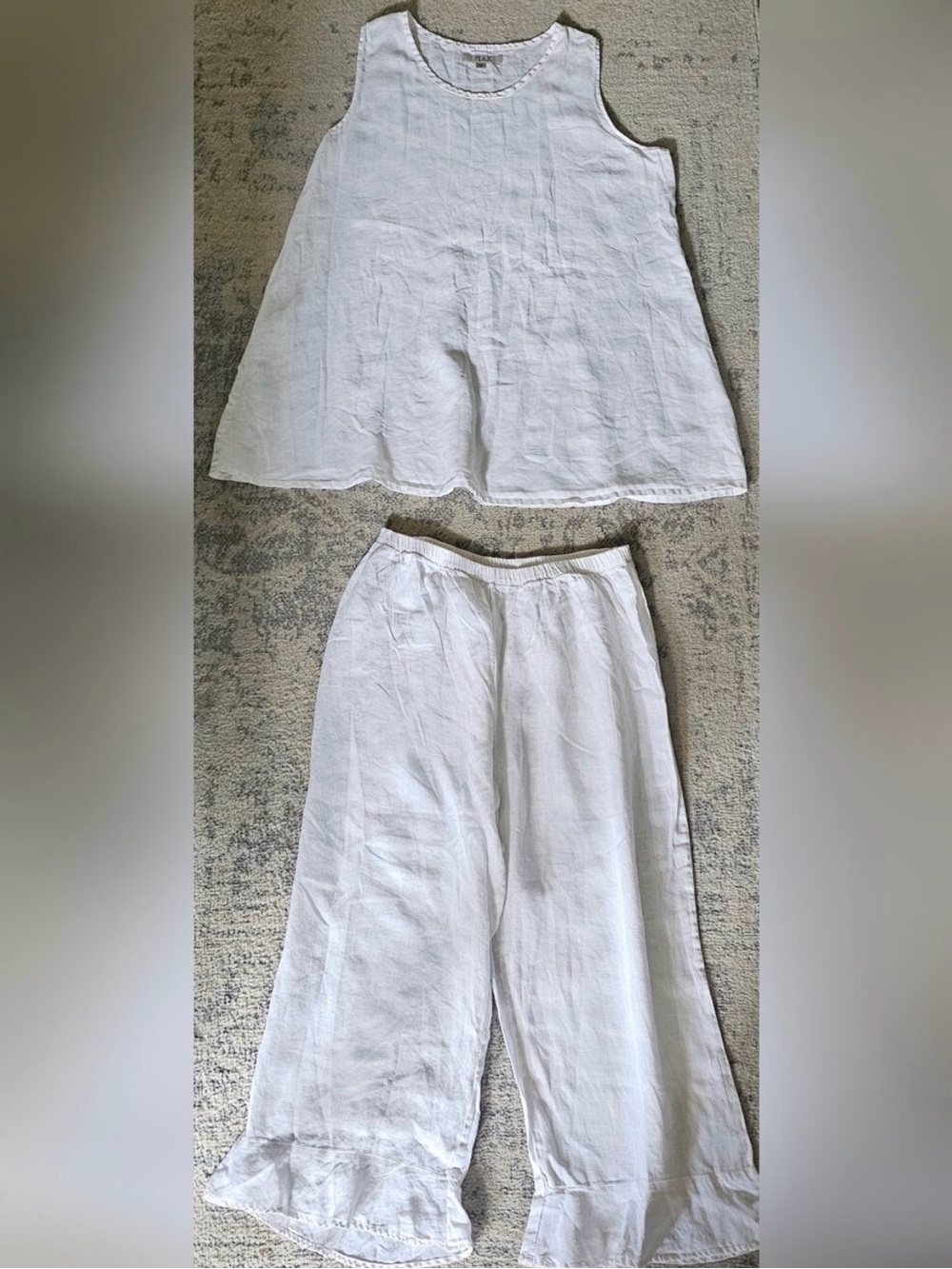 Flax White Linen Sleeveless Tunic and Wide-Leg Capri Set